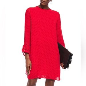 Ganni Vibrant Red Long Sleeve Ruffle Polka Dot Dress in XS